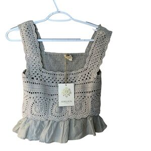 Rebellion Agan Crochet Boho Ruffle Tank Top Gray Size S